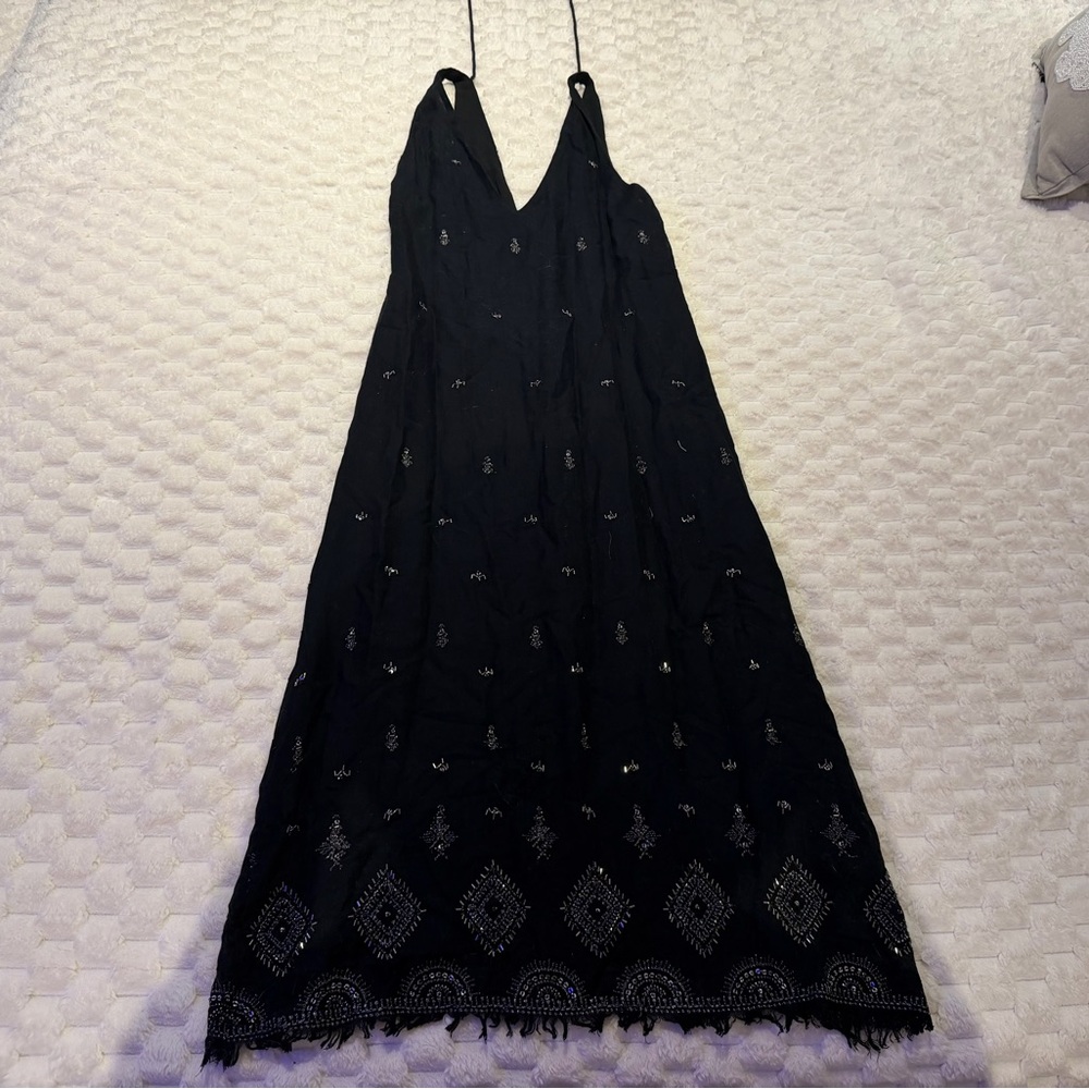 Zara Black Maxi Dress with Silver Embroidery